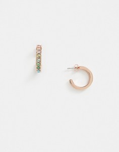 Розово-золотистые серьги-кольца с радужными кристаллами Ted Baker-Золотой
