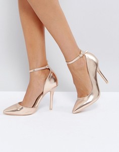 Золотисто-розовые туфли-лодочки с ремешком вокруг щиколотки Glamorous-Золотой
