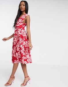 Платье миди с поясом и цветочным принтом ASOS DESIGN-Мульти