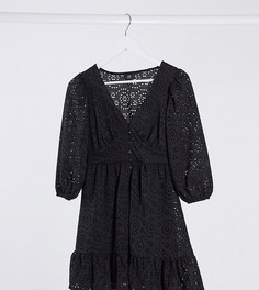 Черное кружевное платье с пышными рукавами River Island Petite-Белый