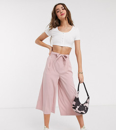 Светло-розовые укороченные брюки с поясом New Look Petite-Розовый