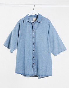 Синяя джинсовая oversized-рубашка с короткими рукавами ASOS DESIGN-Синий