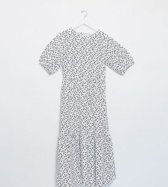Черно-белое ярусное свободное платье миди из хлопкового поплина в горошек ASOS DESIGN Curve-Мульти
