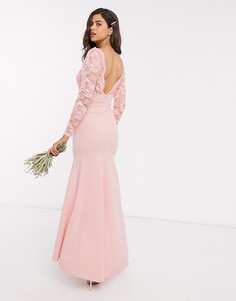 Светло-розовое платье макси с кружевной отделкой TFNC-Розовый