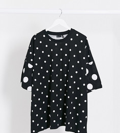 Oversized-футболка в монохромный горошек ASOS DESIGN Curve-Черный
