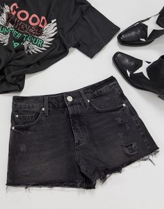 Черные джинсовые шорты с бахромой River Island-Черный