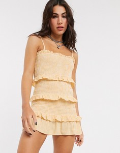 Желтое платье в клетку со сборками Bershka-Желтый