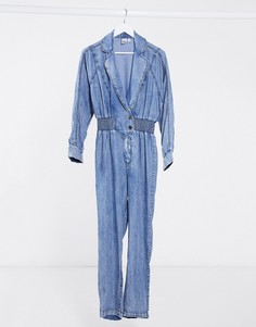 Синий джинсовый комбинезон в стиле милитари River Island