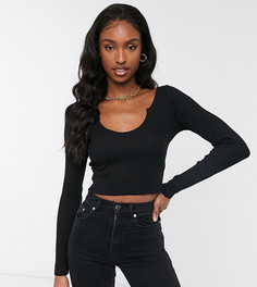 Черный кроп-топ в рубчик с длинными рукавами ASOS DESIGN Tall
