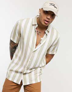 Бежевая рубашка в полоску с короткими рукавами Bershka Join Life-Бежевый
