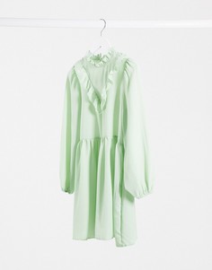 Светло-зеленое платье мини с оборками ASOS DESIGN-Зеленый