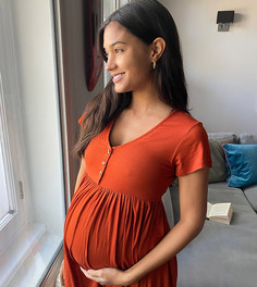 Футболка на пуговицах с баской New Look Maternity-Коричневый