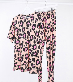 Пижама с футболкой и леггинсами с леопардовым принтом ASOS DESIGN Tall-Розовый