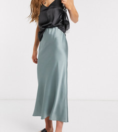 Зеленая атласная юбка миди ASOS DESIGN Tall-Зеленый
