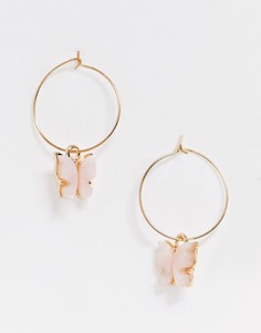 Золотистые серьги-кольца с розовыми бабочками ASOS DESIGN-Золотой