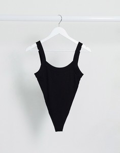Черный боди-майка в крупный рубчик с овальным вырезом на спине ASOS DESIGN