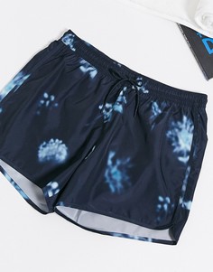 Темно-синие шорты для плавания с цветочным принтом Weekday-Синий