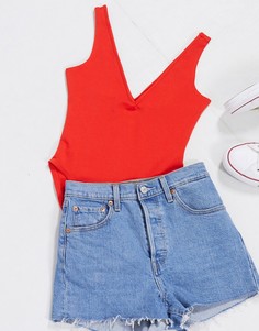 Боди красного цвета с V-образным вырезом Miss Selfridge-Красный