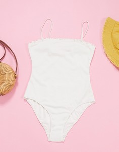Светлый купальник из переработанного полиэстера со сборками Monki-Белый