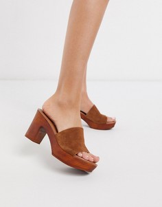 Светло-коричневые кожаные босоножки на блочном каблуке Steve Madden-Коричневый