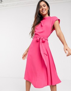 Приталенное платье миди с высоким воротом ASOS DESIGN-Розовый