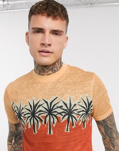 Футболка от комплекта из ткани под лен с пальмами ASOS DESIGN-Бежевый