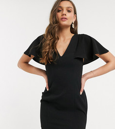 Черное платье мини А-силуэта с V-образным вырезом и рукавами-оборками ASOS DESIGN Petite-Черный