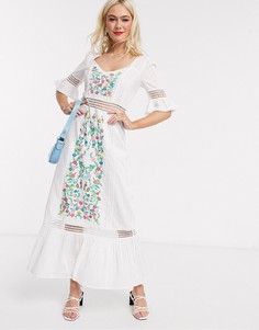 Белое ярусное платье макси с вышивкой и кружевными вставками ASOS DESIGN-Белый