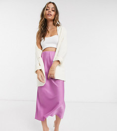 Фиолетовая атласная юбка миди ASOS DESIGN Petite-Фиолетовый