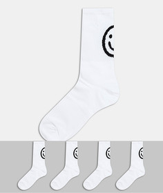 4 пары белых носков со смайликом Jack & Jones-Белый