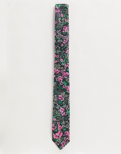 Узкий галстук с розовым цветочным принтом ASOS DESIGN-Зеленый