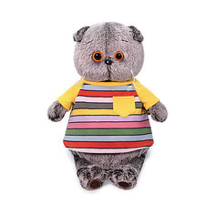 Мягкая игрушка Budi Basa Кот Басик в полосатой футболке с карманом, 22 см