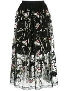 Markus Lupfer полупрозрачная юбка с вышитыми цветочными узорами