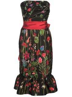 Marchesa Notte платье без бретелей с цветочным принтом
