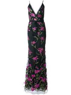 Marchesa Notte удлиненное платье с цветочной вышивкой