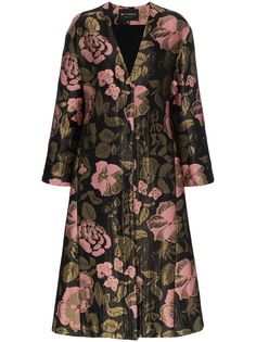 Etro длинное жаккардовое пальто с цветочным узором и поясом