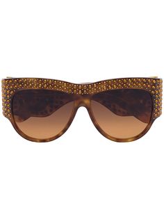 Gucci Eyewear массивные солнцезащитные очки в черепаховой оправе с кристаллами