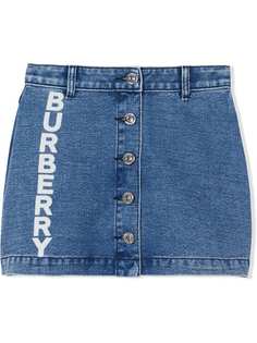 Burberry Kids logo print Japanese denim skirt