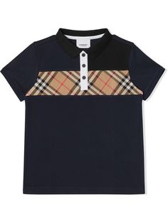 Burberry Kids vintage check panel cotton polo shirt