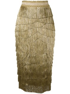 Dolce & Gabbana ярусная юбка с эффектом металлик и бахромой