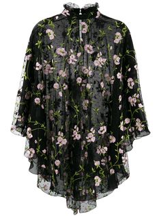Giambattista Valli блузка из тюля с цветочной вышивкой