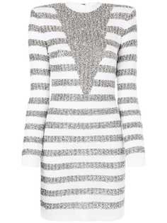 Balmain glitter detail striped dress