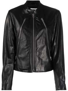 MM6 Maison Margiela band collar zipped leather jacket