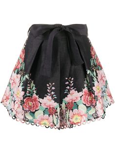 Zimmermann шорты с цветочным принтом и поясом