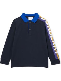 Burberry Kids long-sleeve logo print cotton polo shirt