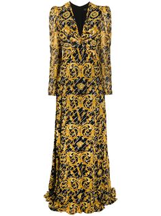 Versace длинное платье с узором Barocco Signature