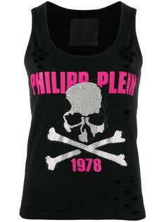 Philipp Plein топ без рукавов с кристаллами и эффектом потертости