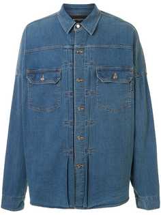 Mastermind World джинсовая рубашка с эффектом потертости и принтом