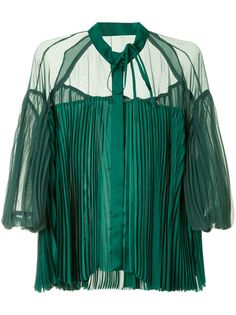 Sacai плиссированная блузка с пышными рукавами