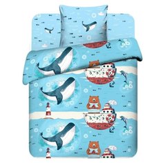 Постельное белье 1.5-спальное Василек Морская жизнь, бязь голубой